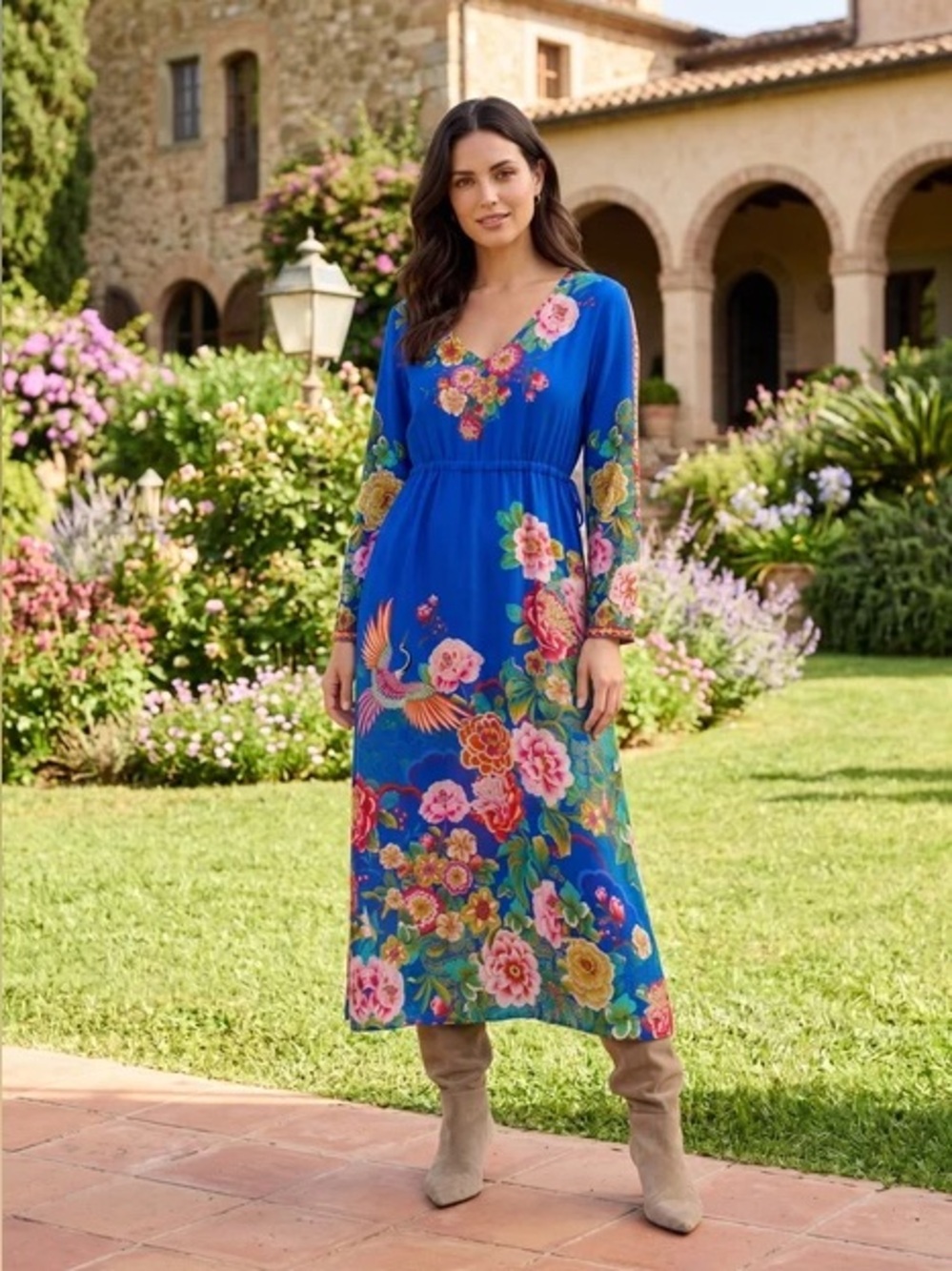 NWT JOHNNY WAS Victoria Scarf Tieni Silk Floral Maxi Dress
